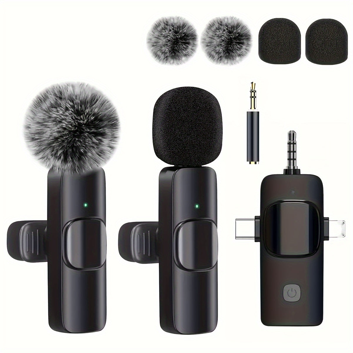 3-in-1 wireless lavalier microphone for mobile phones, Android, smartphones, cameras, and computers, ideal for video interviews, podcasts, and vlogs.