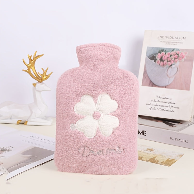 Large Capacity Hot Water Bag with 1000ml capacity, perfect for hot compress on cold hands and feet during winter. This portable hot water bag is made of thick plastic and comes with a detachable fluff cover. It is a must-have essential for the winter