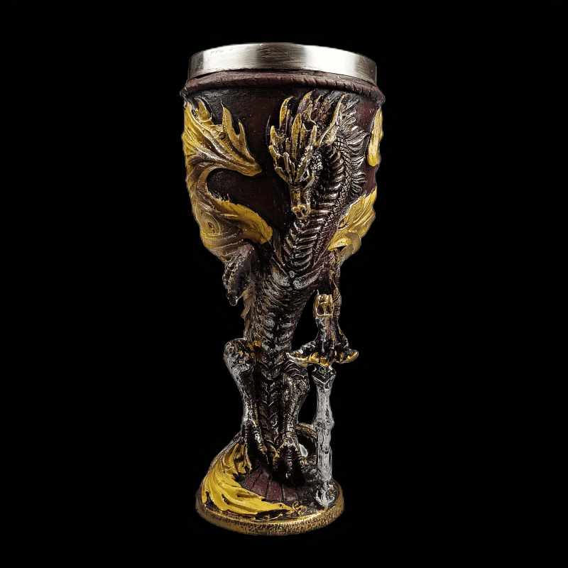 Medieval Flame Dragon Wine Cup, 7oz Stainless Steel, Gothic Novelty Gift with Vintage Flying Dragon Design, Hand wash only, Perfect for Family and Parties.