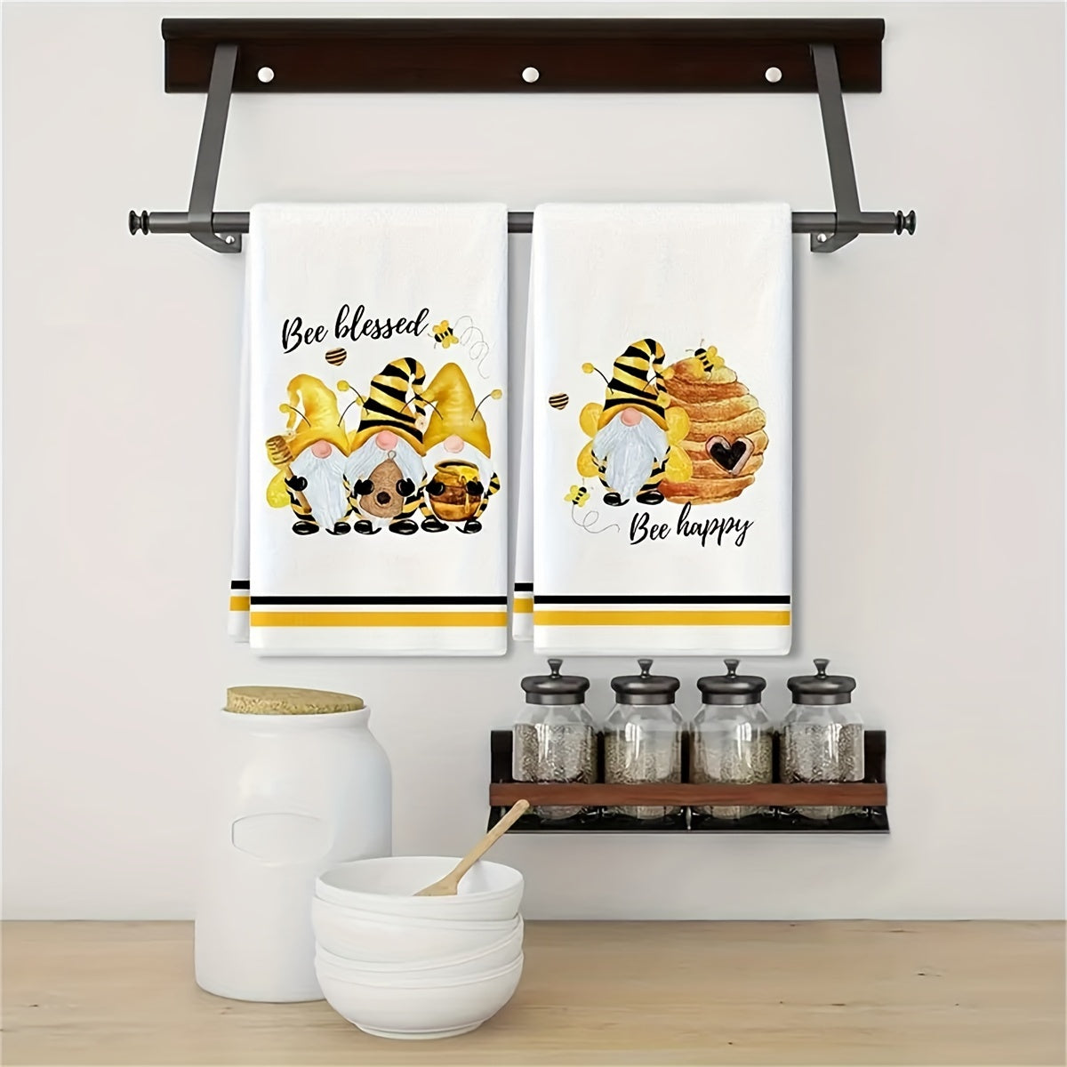 Bee Blessed Gnome Towel Set: Modern, Soft, Quick-Drying Kitchen Towels with High Absorbency