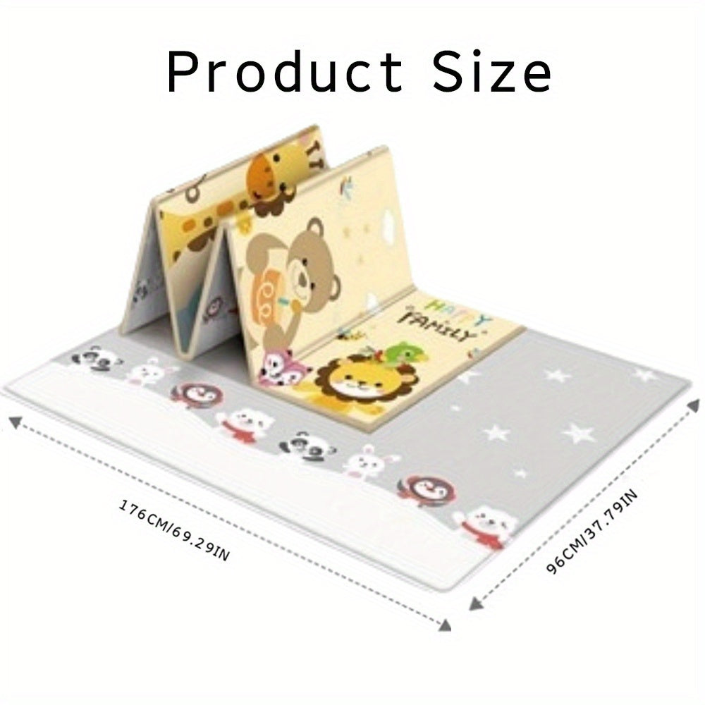 Foldable Play Mat for Kids with Animal Design, Non-Slip and Odorless 1cm Thick PE Crawling Mat, Ideal for Indoor Use and Easy to Store