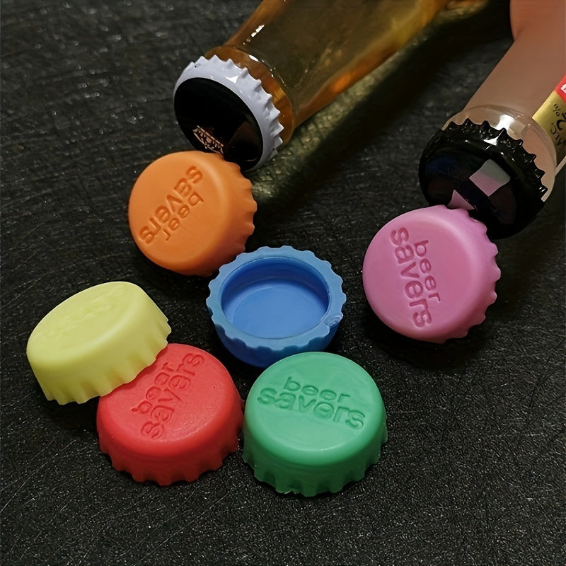 6-Pack Silicone Bottle Caps for various bottles, with multicolor lids for food storage.