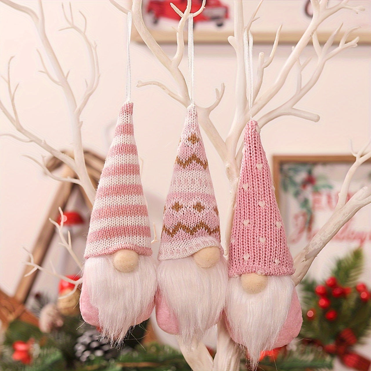 Set of 3 Christmas gnome ornaments for festive tree decoration and home decor