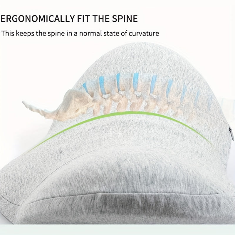 Memory foam lumbar pillow designed to provide relief and support for lower back pain - ideal for side sleepers and pregnant women.