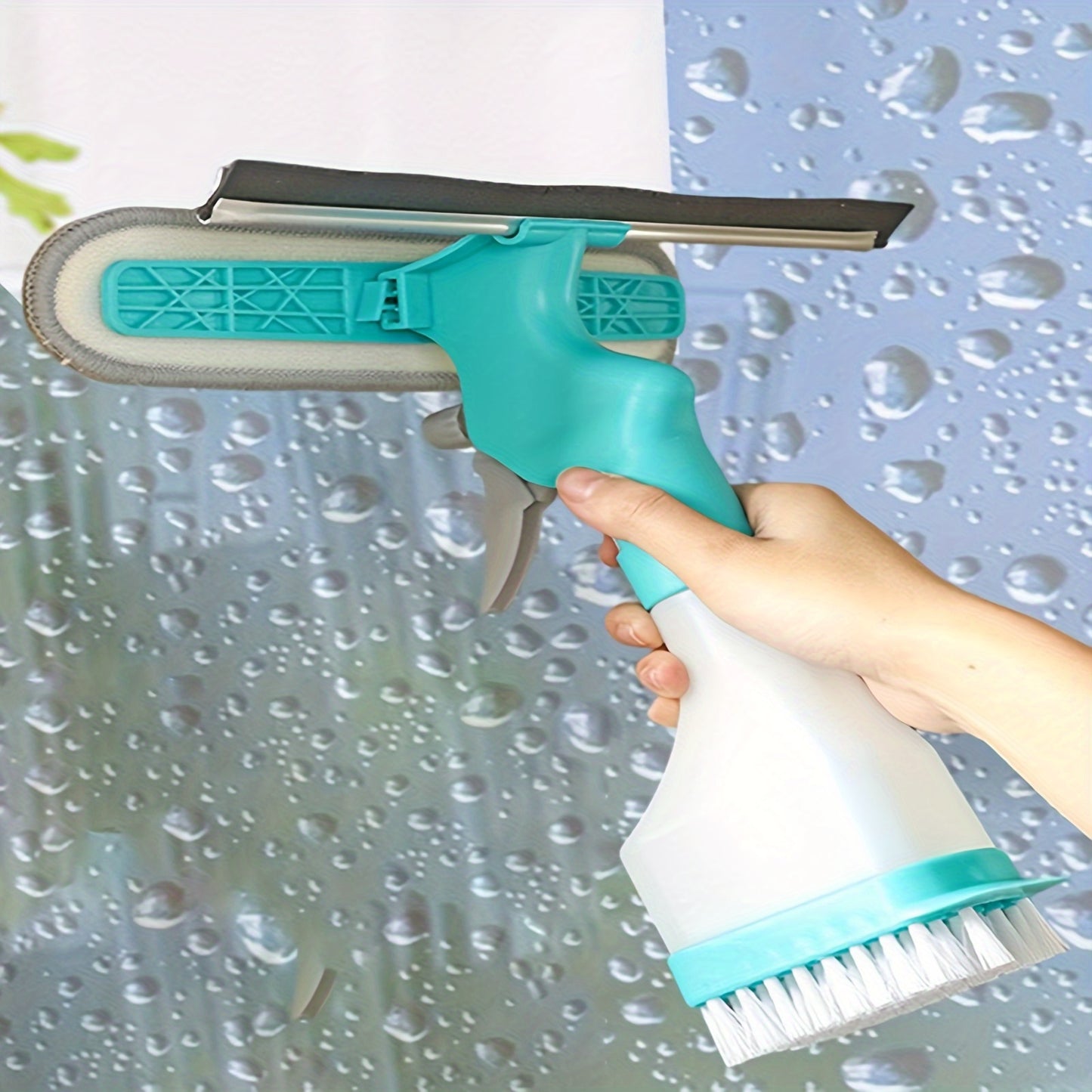 Versatile 4-in-1 Glass Cleaner Brush for multiple cleaning tasks on windows, mirrors, and tiles.