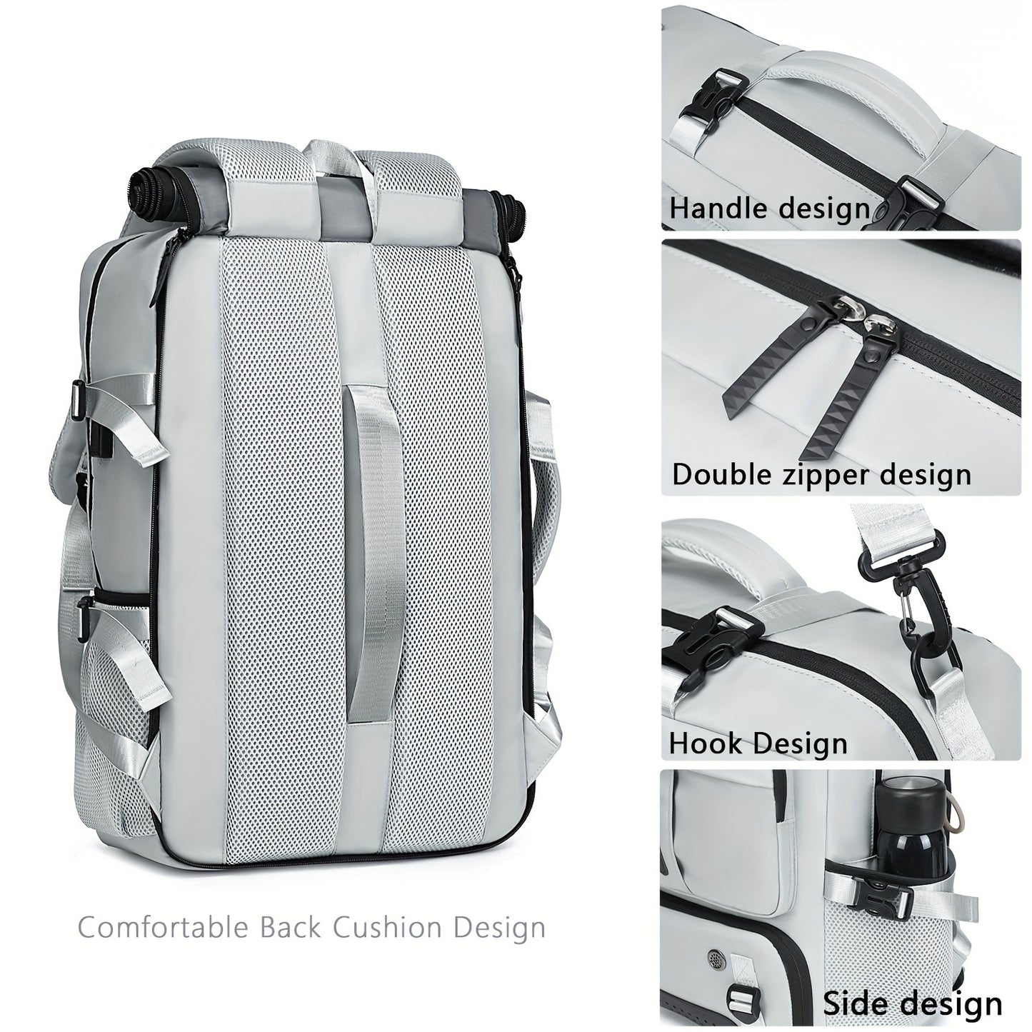 Men's travel backpack with large capacity for hiking, business, and laptops, includes a waterproof shoe bag.