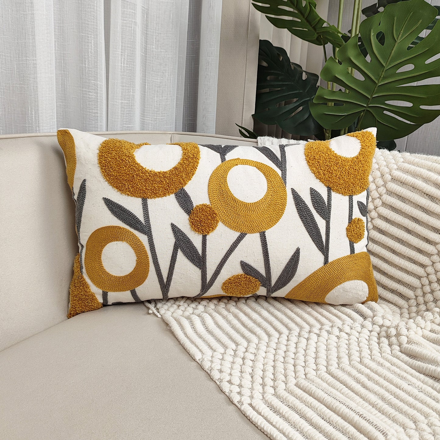 Soft square cushion cover with flower design for couch or bedroom, pillow insert not included.