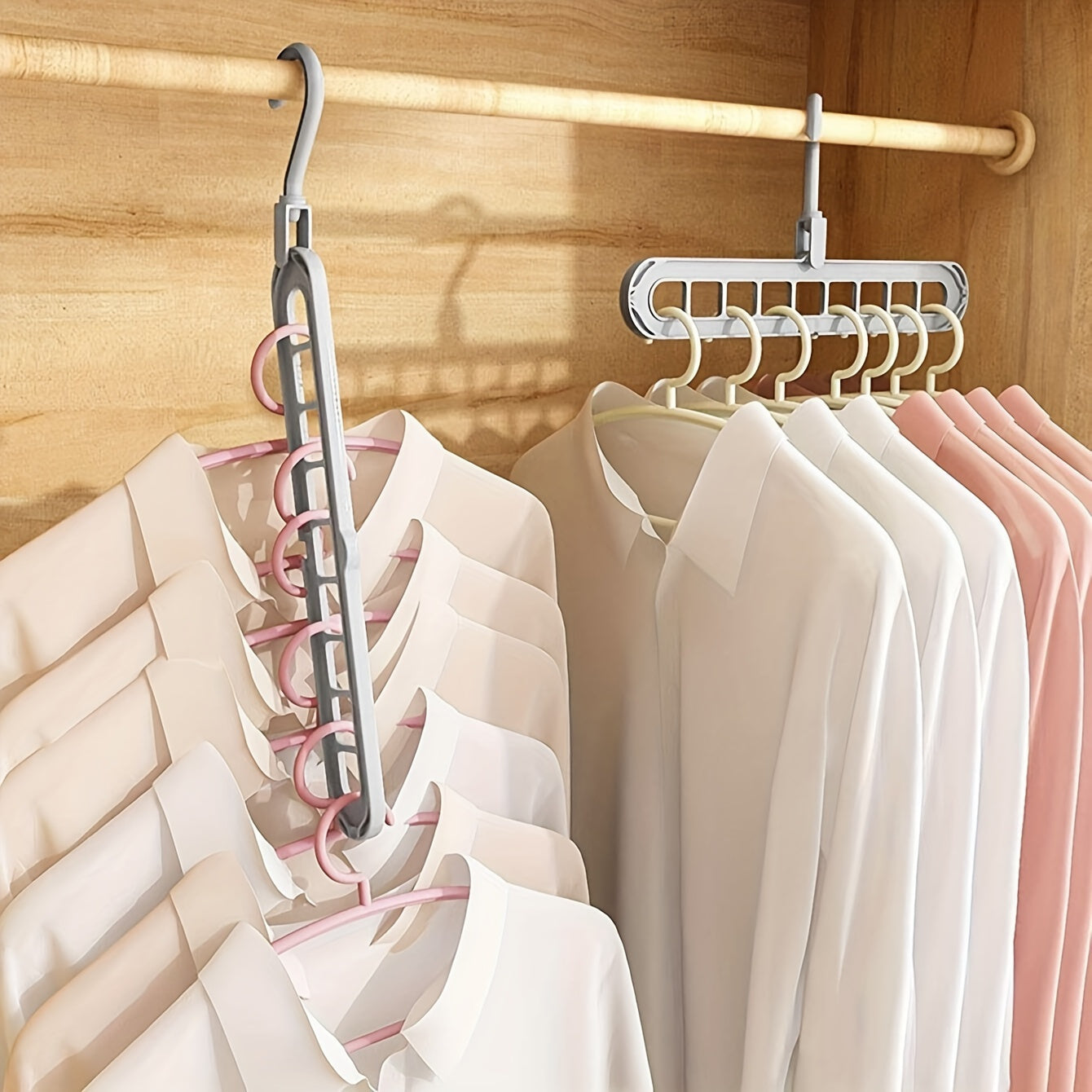 Space-Saving 9-in-1 Folding Clothes Hanger with 9 Holes, Lightweight Plastic Drying Rack, Organizer for Underwear, Travel, Bathroom, Bedroom, Closet, Wardrobe, Home, Dorm Room. Can be Wall-Mounted.