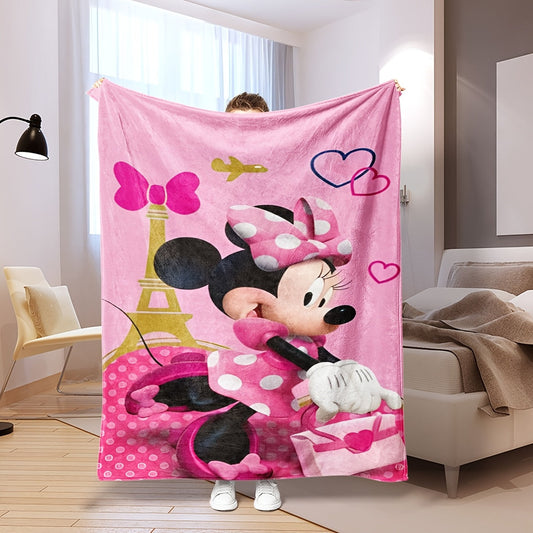 Minnie Mouse Paris Adventure Plush Throw Blanket - Modern Style, Versatile All-Season Knitted Polyester Blanket for Bedroom, Sofa, Bed, Car, Travel - 200-250gsm for Cozy Warmth