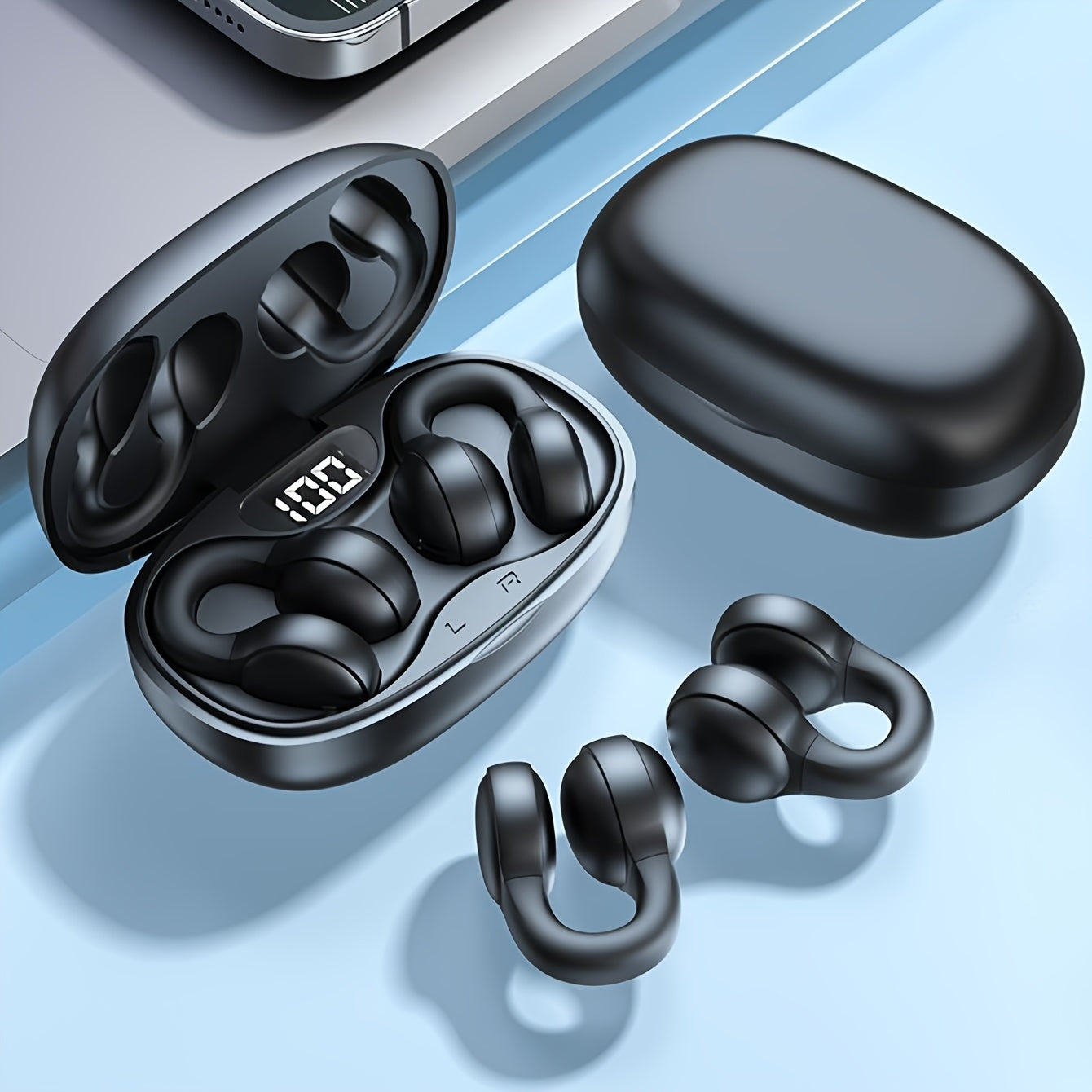 Touch wireless clip-on sports headphones for iPhone and Xiaomi earphones.