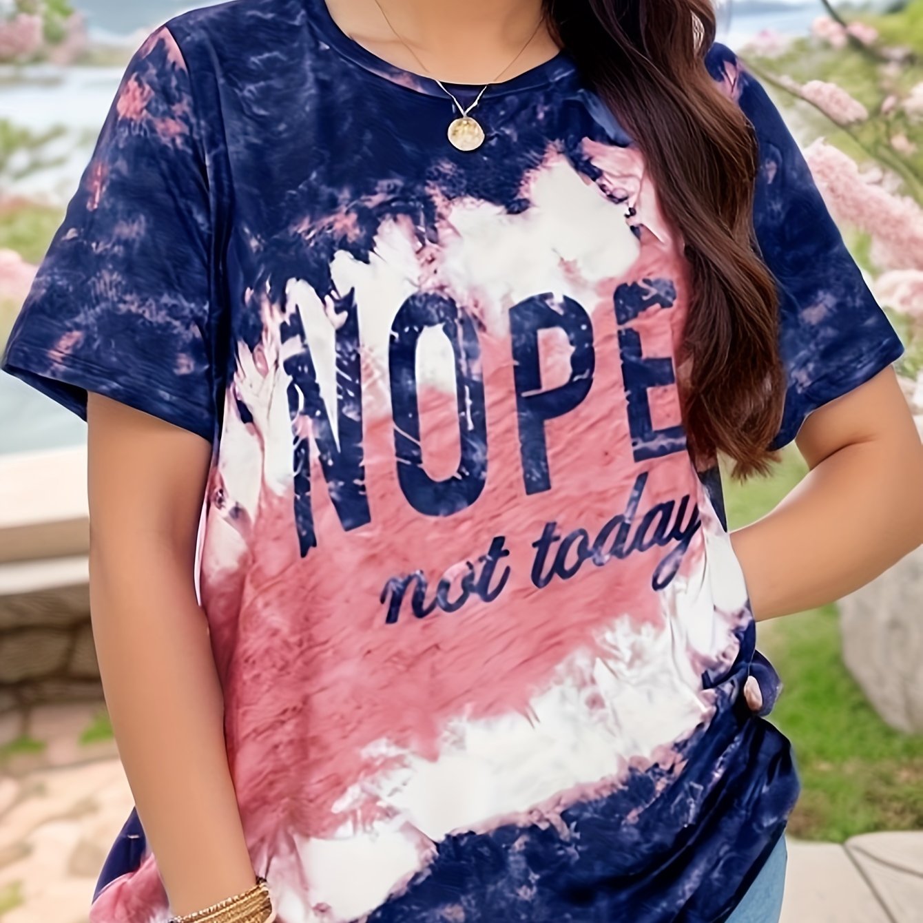 Plus Size NOPE Print T-Shirt, Casual Crew Neck, Short Sleeve, Women's Plus Size Clothing