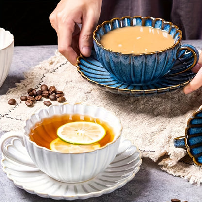 Stylish teacup and saucer set for coffee or tea, perfect for any occasion in any setting. Ideal for breakfast, tea parties, or afternoon tea, at home, in the garden, or at restaurants. Suitable for summer and winter use, also makes great gifts.