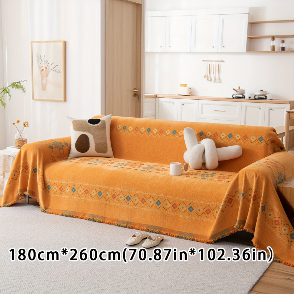 Thick Chenille Boho Sofa Throw Blanket with Pet Protection & Non-slip Design for Home Decoration.