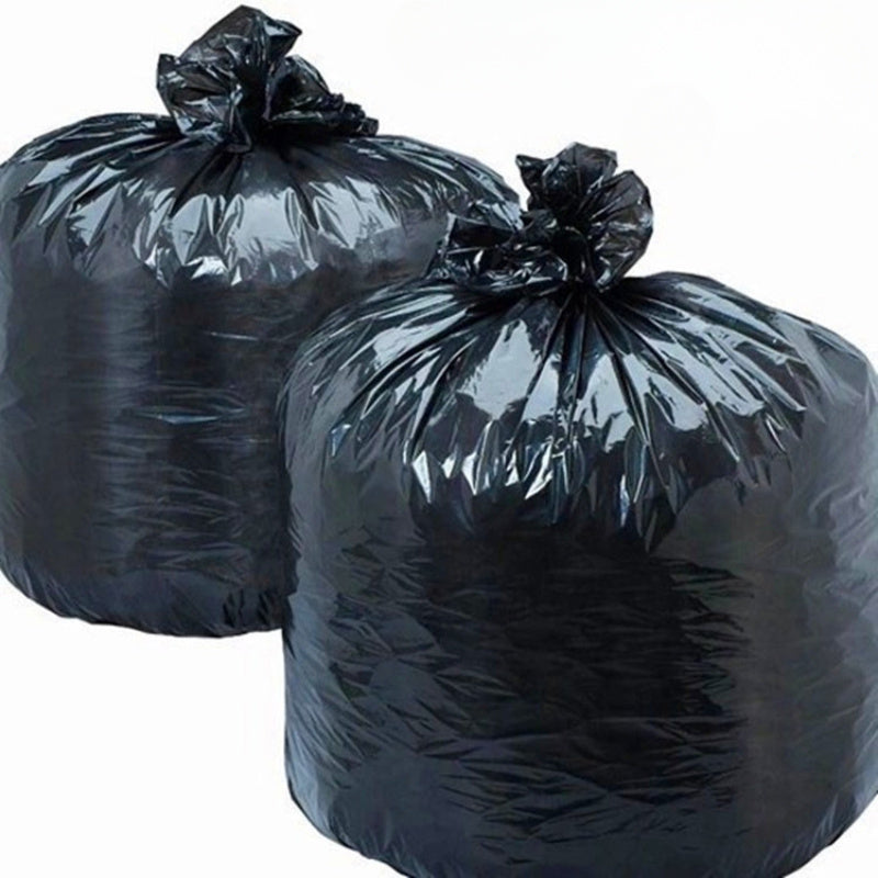 Thick black large garbage bag with a flat mouth, ideal for use at hotel, courtyard, home, or garden.