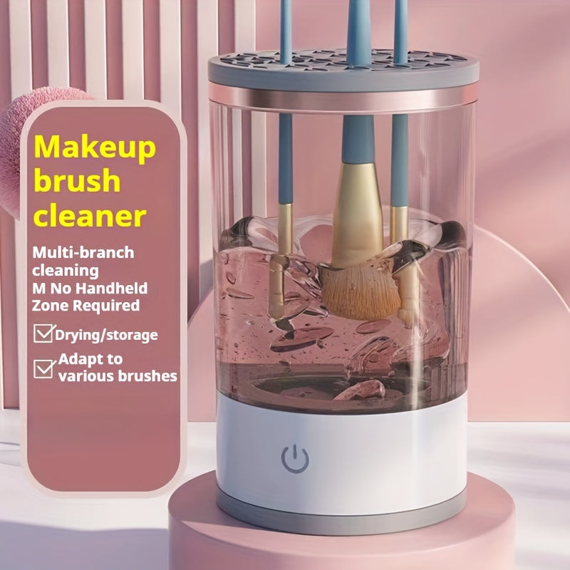 USB-powered makeup brush cleaner for returning to school; no batteries required, odorless, essential beauty tool accessory.