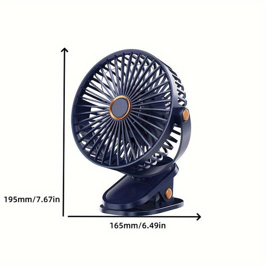 Portable silent desktop fan featuring powerful wind, energy-efficient biomimetic fan blades, five-speed wind adjustment, built-in battery with long-lasting USB charging, 720-degree adjustable air supply, and a 6-inch extra-large air outlet.