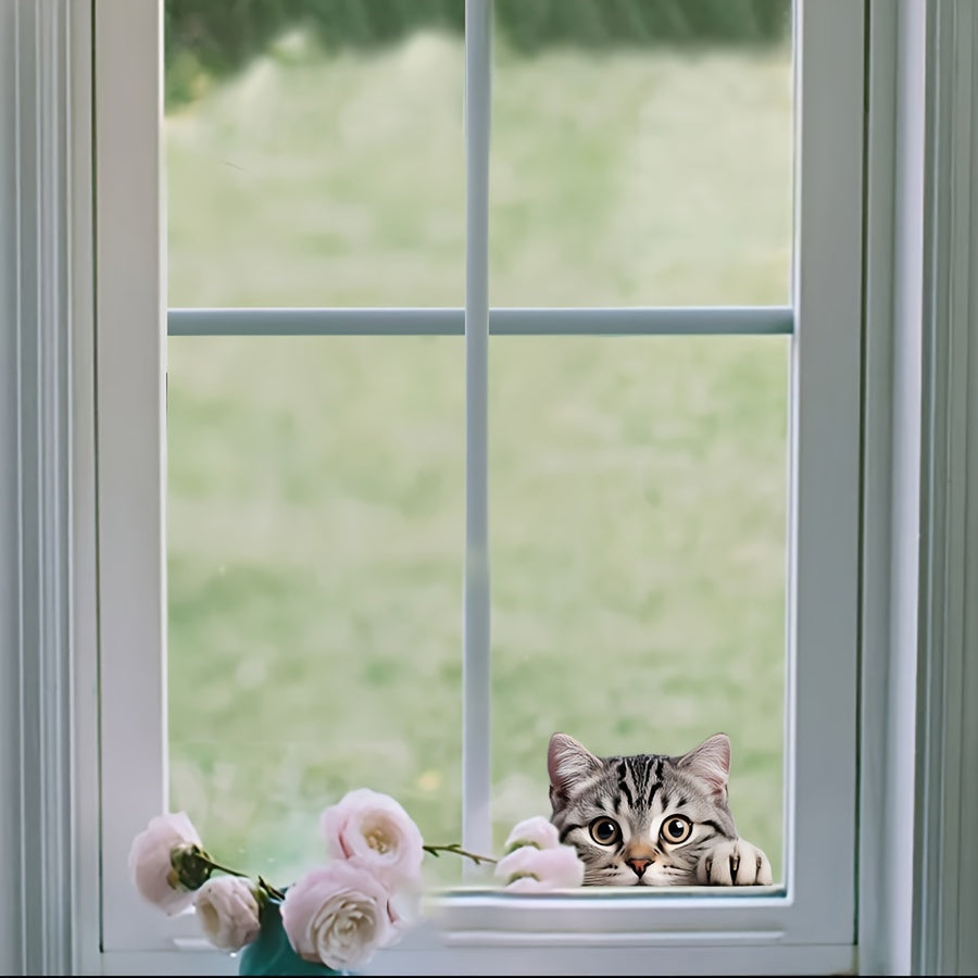 New Cute Peeking Cat Window Sticker - Perfect for Tile, Car Window, Door Window, Home Decor, Holiday Decor - Removable with Backing Glue, 1pc