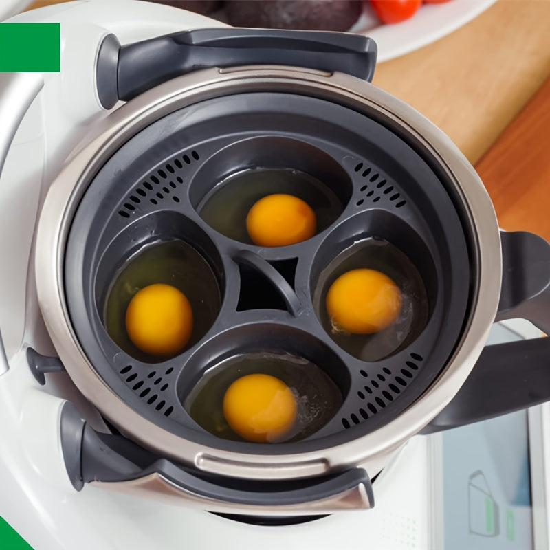 1pc of the 4 in 1 Egg Steamer Basket, made of Food Grade PP material, designed for use with Thermomix TM5 and TM6. This versatile kitchen accessory also functions as an Egg Mold Pot, Egg Boiler, and Cooker.