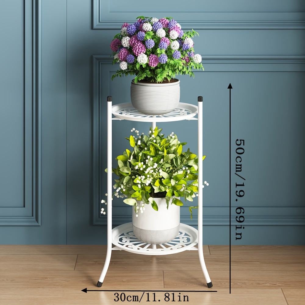 Modern two-tier metal hanging planters for stylish indoor and outdoor plant display.