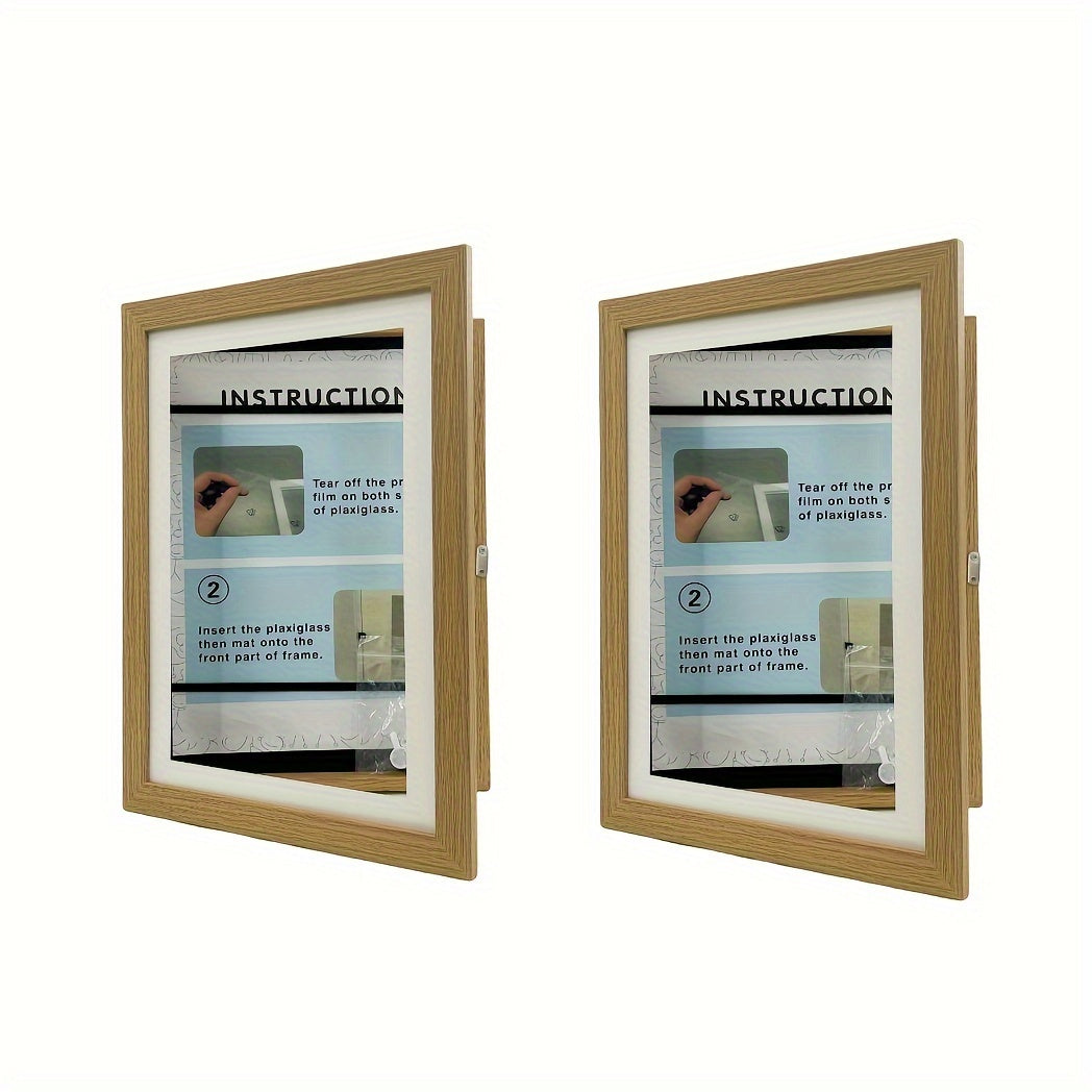 2 art frames for interchangeable artwork display, with front opening and horizontal/vertical formats, with or without mat.