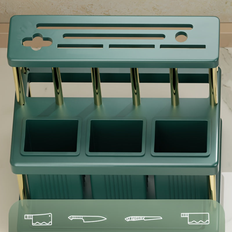 Space-Saving Metal Organizer for Cutlery and Cookware, with Multi-Functional Knife and Fork Storage Rack, Utensil Holder, and Draining System.