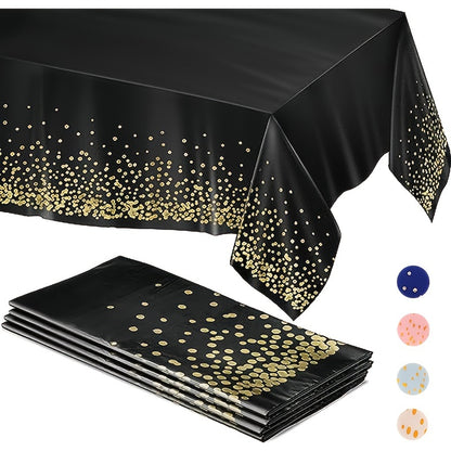 Stylish Black and Gold Dot Tablecloth - Perfect for Parties and Special Events - Easy to Clean, Eco-Friendly, Festive Design.