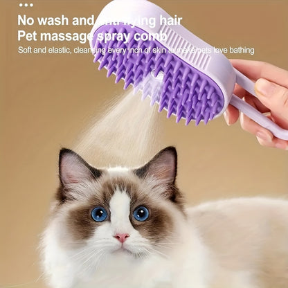 3-in-1 USB rechargeable steam pet brush for grooming with silicone bristles, suitable for long and short hair.