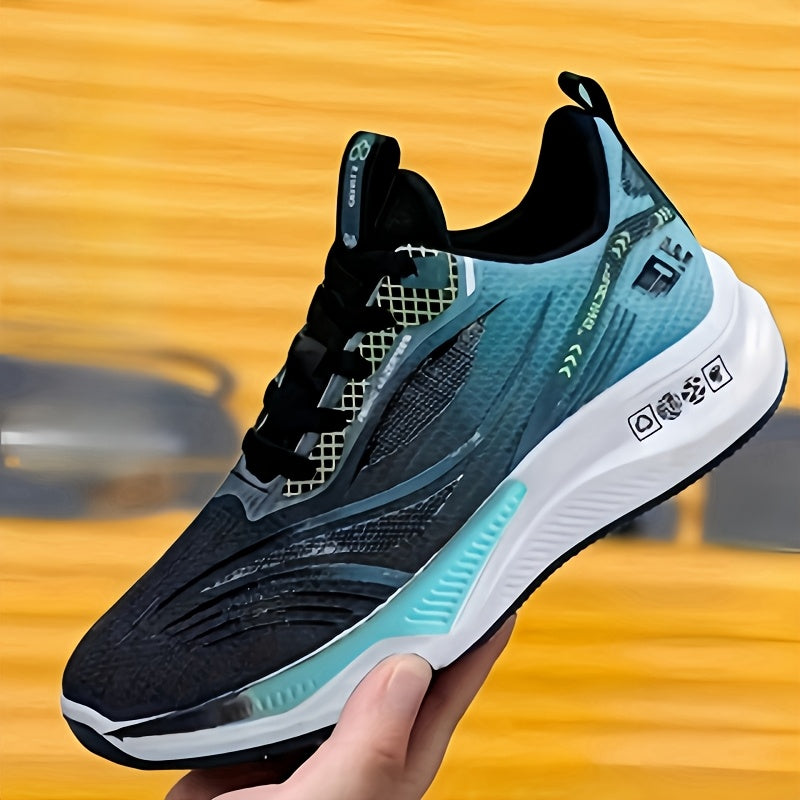 Durable, breathable running shoes with gradient color stripe pattern. Ideal for outdoor workouts year-round.