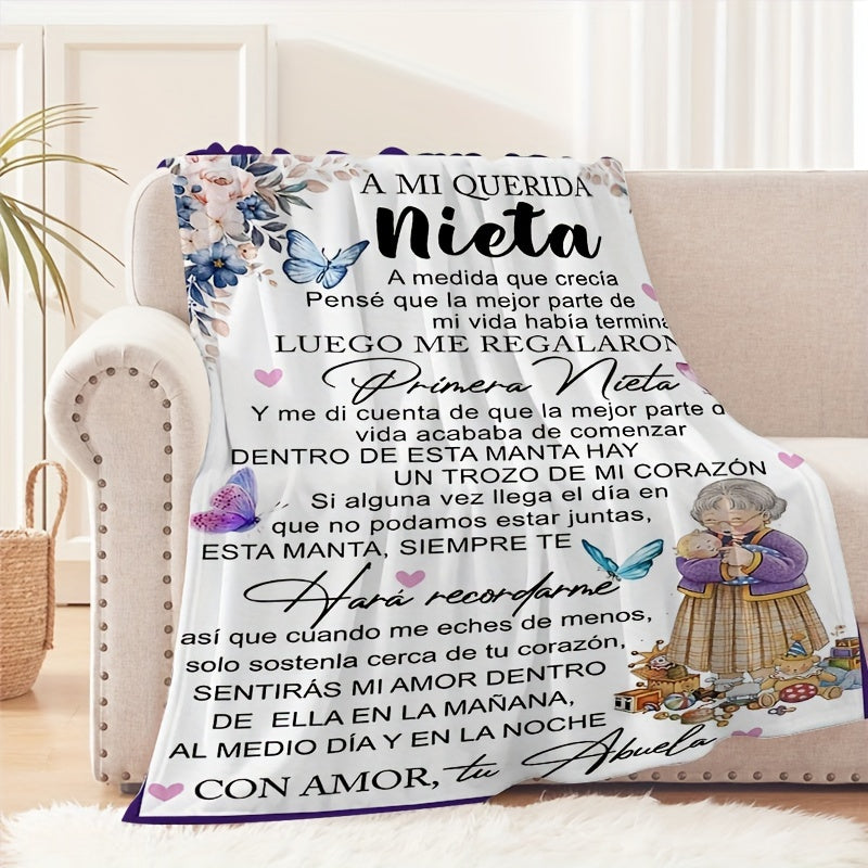 A letter to my granddaughter: a stylish Spanish blanket perfect for outdoor adventures, camping trips, or just cozying up at home. This soft and comfortable blanket is great for travel, sofa lounging, or adding a touch of modern style to your office or