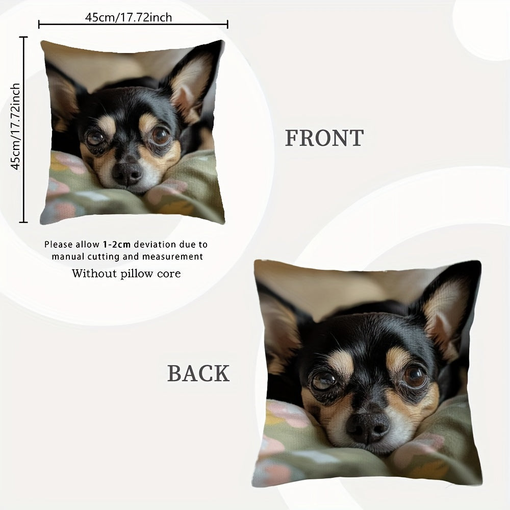 Chic and modern Chihuahua print throw pillow cover, reversible design, made of tough polyester material, perfect for adding a decorative touch to your sofa, car or bedroom. Features a convenient zipper closure, ideal as a holiday gift for dog