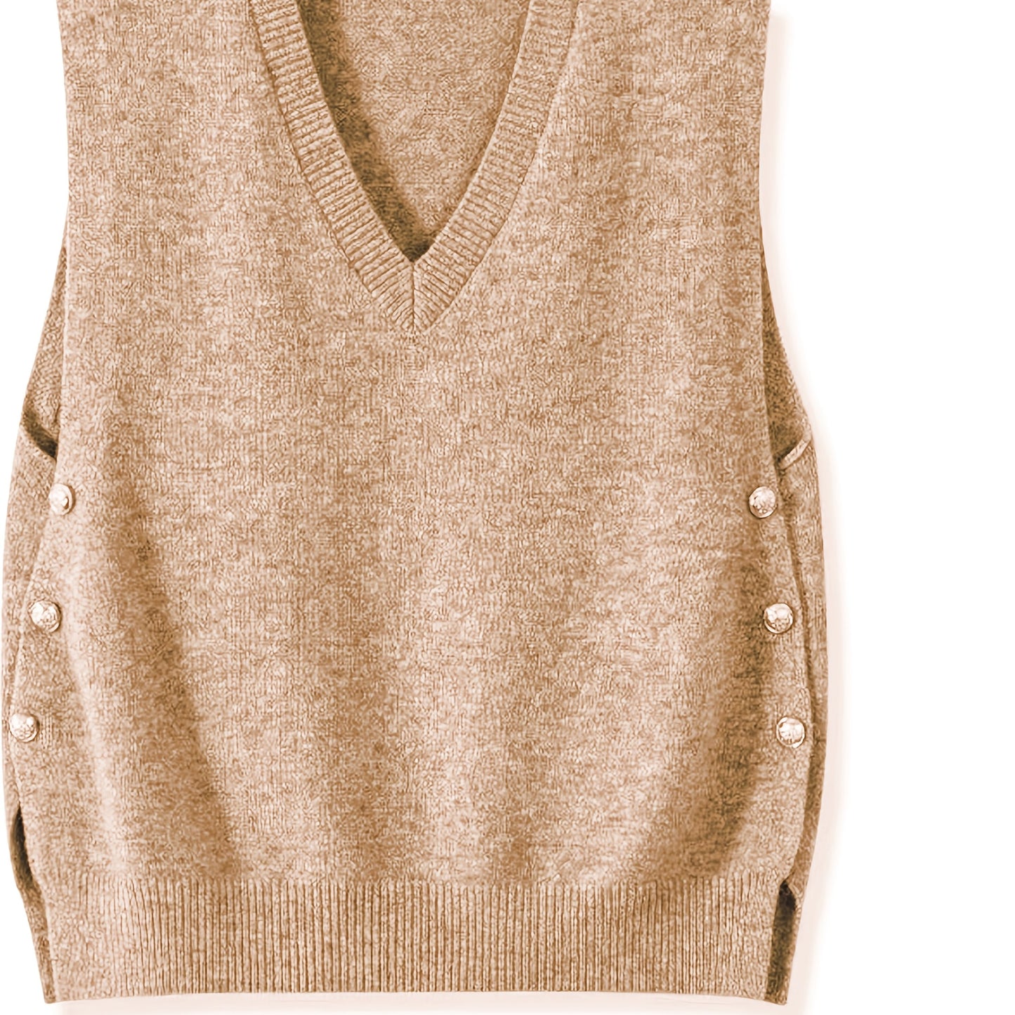 V-Neck Knitted Vest with Side Buttons