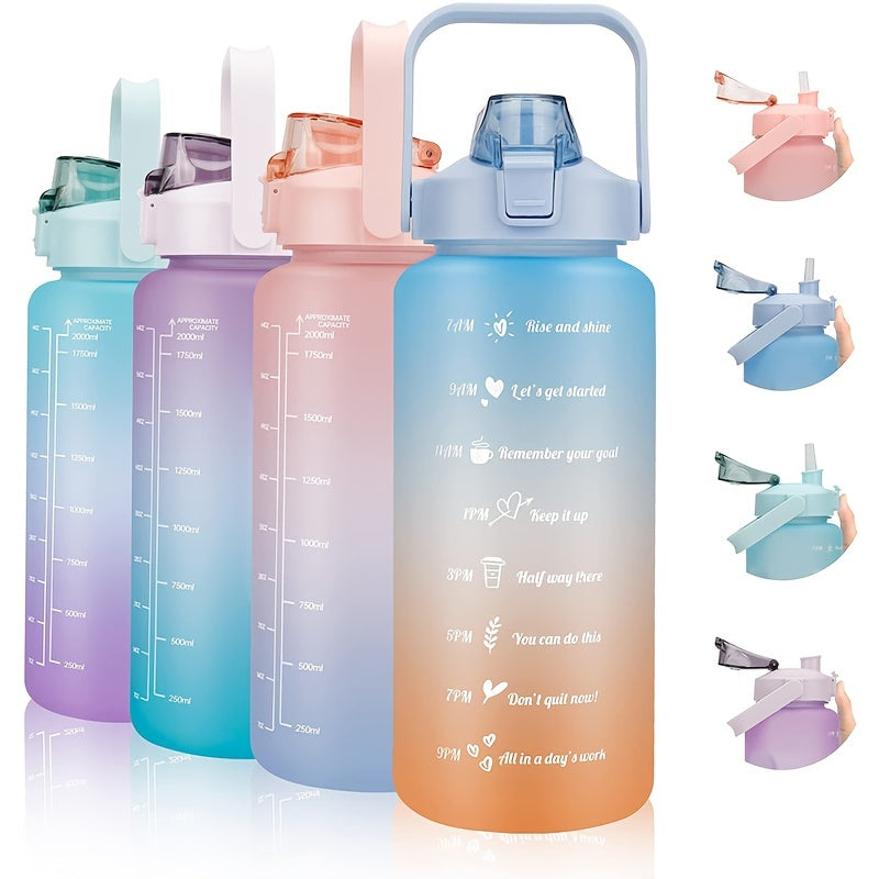 Gradient sports water bottle with 2L capacity, straw and handle, PVC free, lockable lid for climbing and outdoor activities.