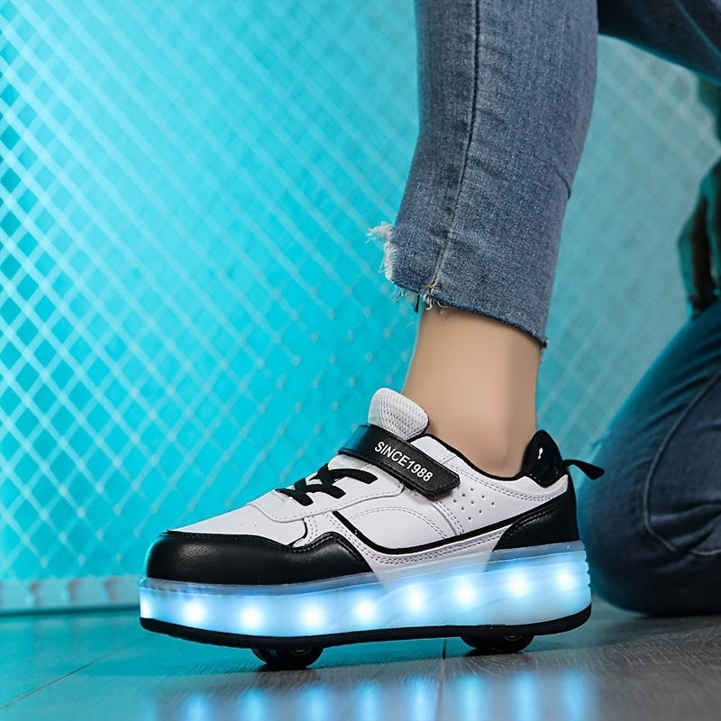 LED Light-Up Roller Skates for girls in Purple & White. Adjustable strap, Lightweight & Breathable. Ideal for outdoor fun and street style. Trendy youth sneakers with Pu Upper Skates.