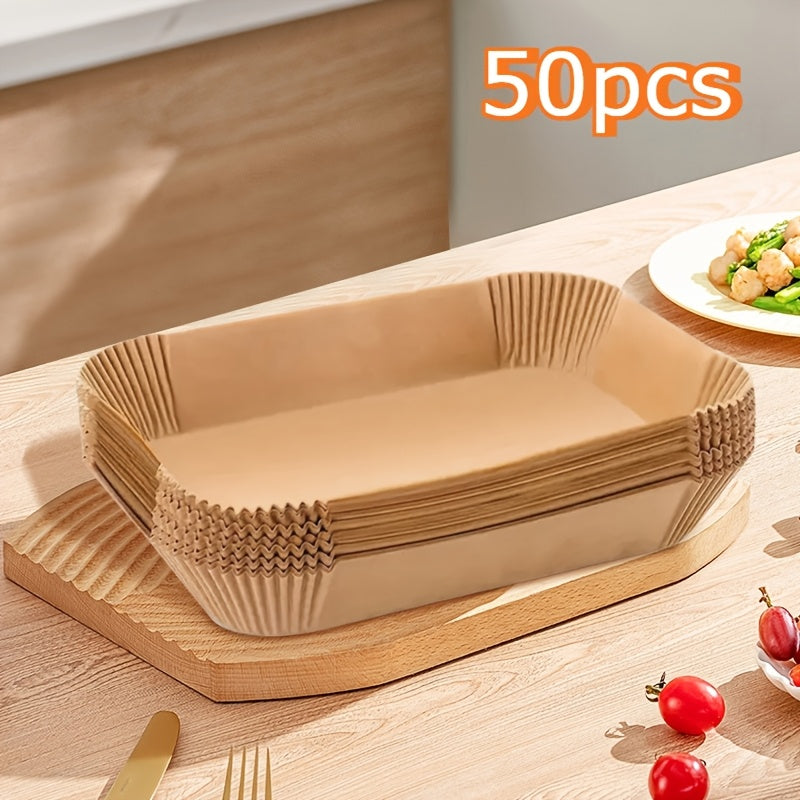 Get ready for easy cleanup with our 50-piece pack of Brown Rectangular Non-Stick Disposable Fryer Liners. These liners are oil and water proof, making them perfect for use in air fryers, ovens, and baking. Made of food-safe paper, these liners are ideal