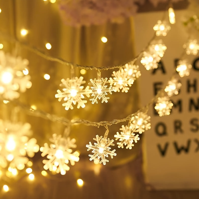 Vintage-inspired Snowflake String Lights with battery-operated white LEDs for Christmas, weddings, and gardens.