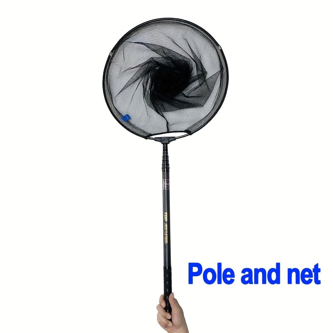 Telescopic portable net set with ultra-short design and anti-slip handle. Made with carbon cloth material pole and dense hole nylon net. Features a universal connection port and can be