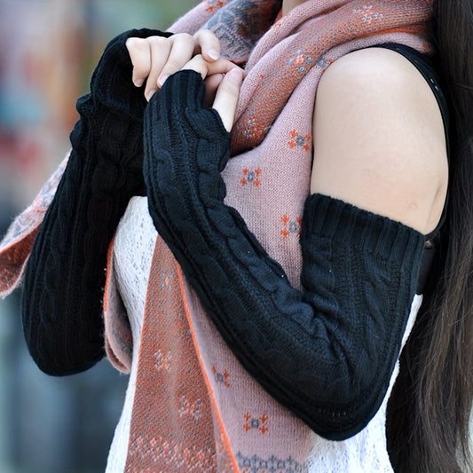 Warm up your arms with these Long Knitted Twist Gloves perfect for outdoor travels during the cold autumn and winter seasons. Designed for women, these fingerless gloves are coldproof and feature an elastic sleeve for added comfort.