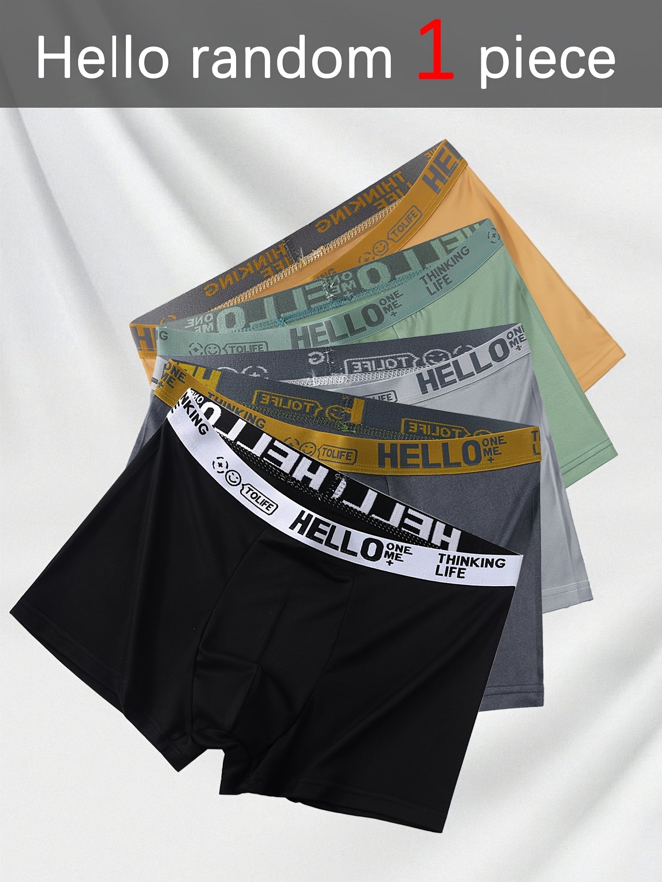 Erkaklar uchun tasodifiy 'Hello' printli boxer shortlar 1, 4, 6 yoki 10 ta to'plamlarda mavjud. Zamonaviy, nafas oladigan va qulay, yuqori cho'zilish va tez quriydigan xususiyatlarga ega sport uchun.