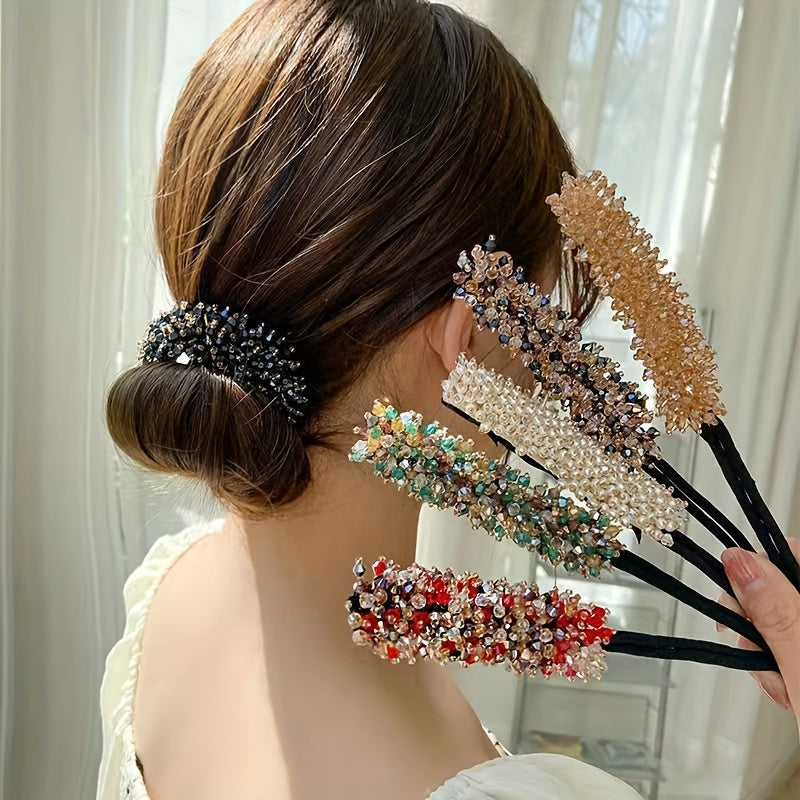 Elastic hair tie with sparkling crystal decorative hair loops for stylish women's hair accessories.