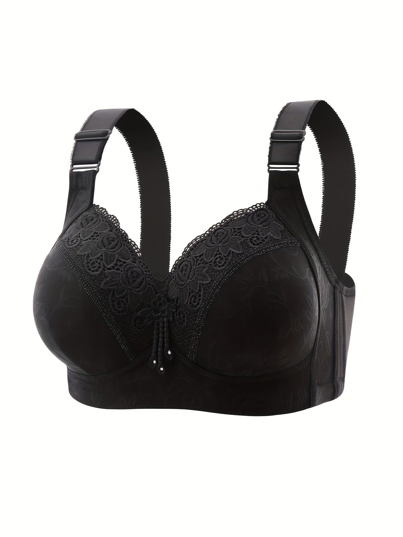 Stylish lace push-up bra with adjustable straps and floral detailing for all-day comfort and support.