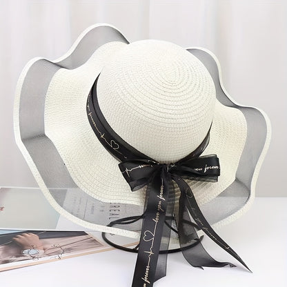 Stylish UV-protected Sun Hat with Bow - Breathable Straw Cap for Women, Ideal for Outdoor Activities in Spring/Fall