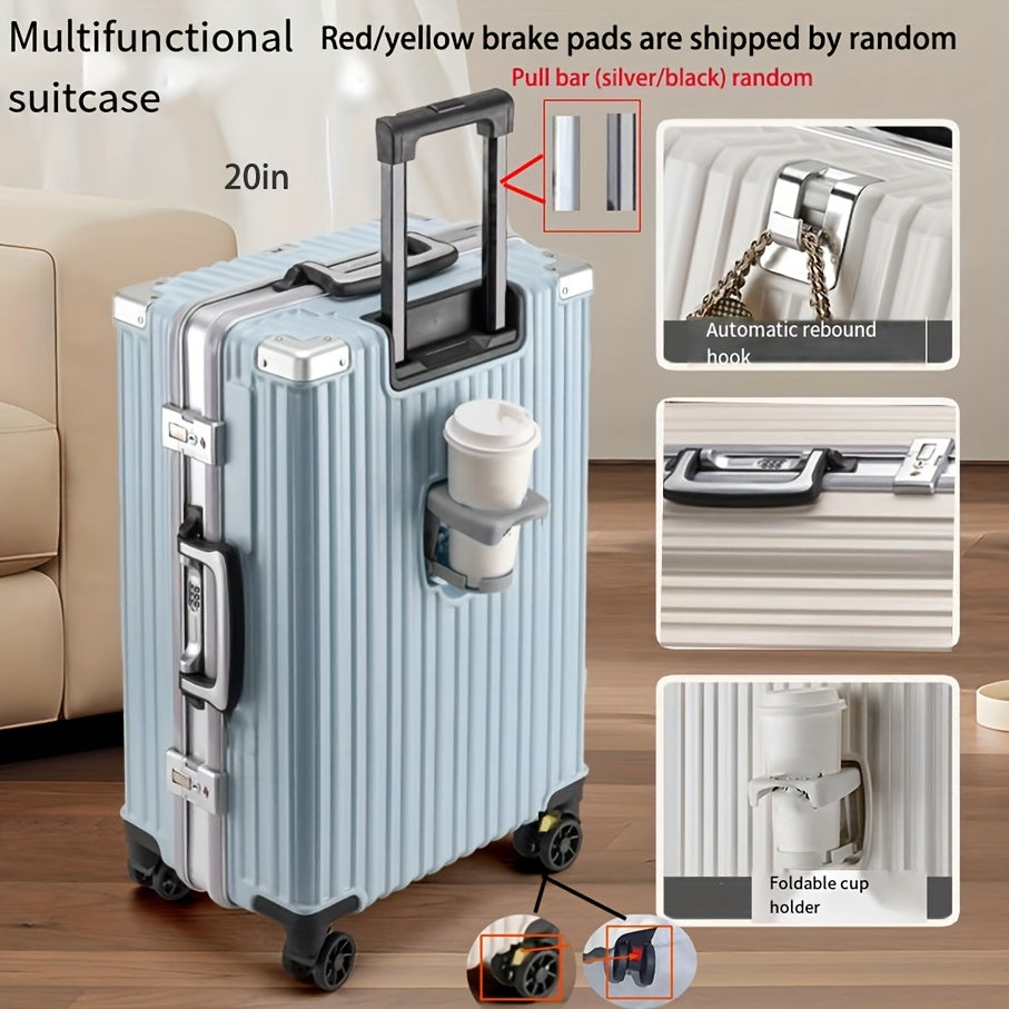 Spinner wheel carry-on luggage with aluminum frame, cup holder, and phone holder - 50.8cm.