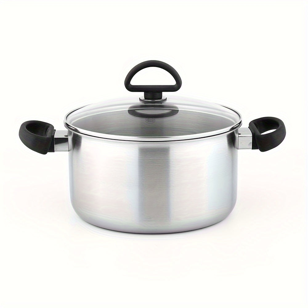 Stainless Steel Dutch Oven with a 5.5qt Capacity and Glass Lid - Ideal for Cooking Casseroles, Stocks, and Soups in the Kitchen and Dining Room