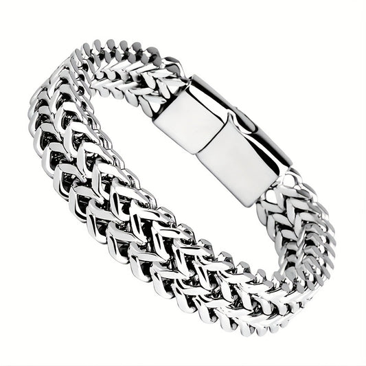 Men's stainless steel braided bracelet with magnetic clasp - casual style, no plating.