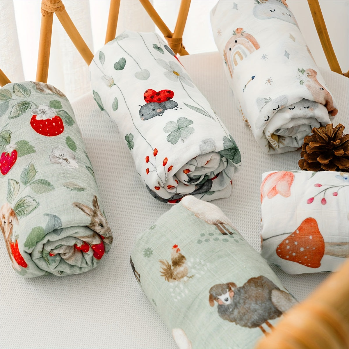 Soft bamboo muslin swaddle blankets designed for babies aged 0-3 years. Can also be used as a soft receiving bath towel. Hand wash with care to preserve the digital print gauze design. A must-have newborn essential.