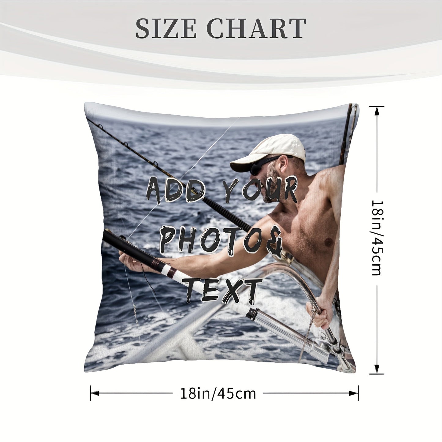 One 18x18 Custom Photo Pillowcase for Fishing Enthusiasts, Featuring a Personalized Fisherman Image. Single-Sided Print on Short Plush Material, Insert Not Included. Perfect Unique Gift for Christmas, Valentine's Day, Thanksgiving, Anniversary. Includes