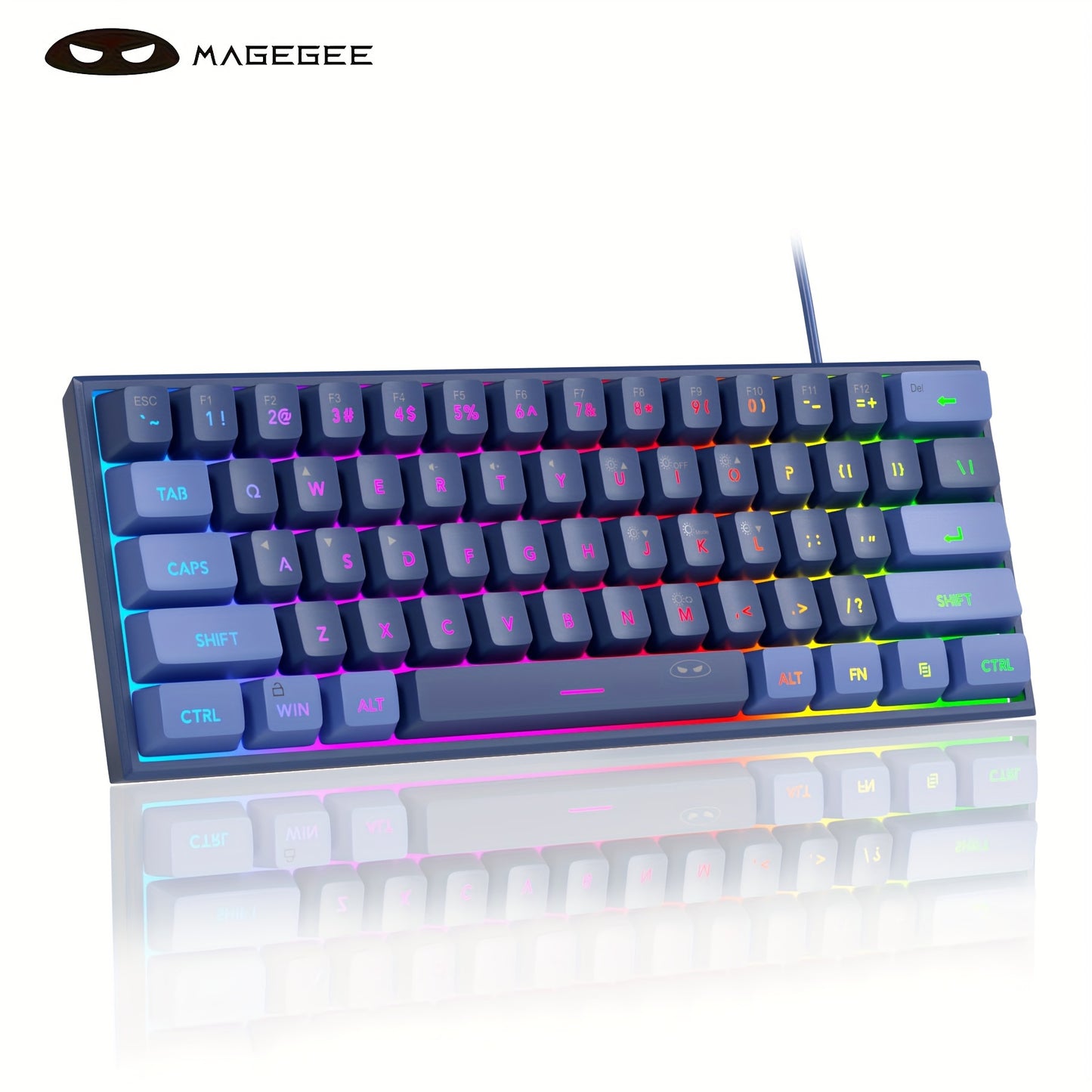 MAGEGEE Compact 60% Gaming Keyboard with RGB Backlight in Violet color, USB-powered, Customizable Lighting Modes, Durable PBT Keycaps, Ergonomic TS91 Design, Suitable for PC, MAC, PS4