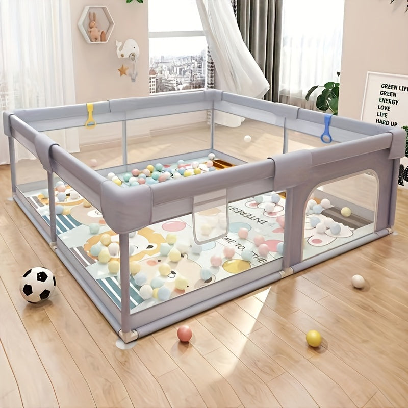 Child's Playpen 150 * 180cm, Playpen for Kids, Includes 50 Play Balls and 4 Kid's Rings, Playpen with Safety Net and Zipper, Perfect for Indoor or Outdoor Use