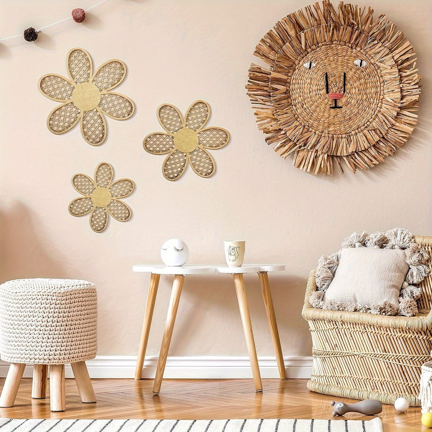 Set of 3 Bohemian Daisy Wooden Wall Art Pieces - Delightful Floral Farmhouse Decor for Home, Office, and Bathroom