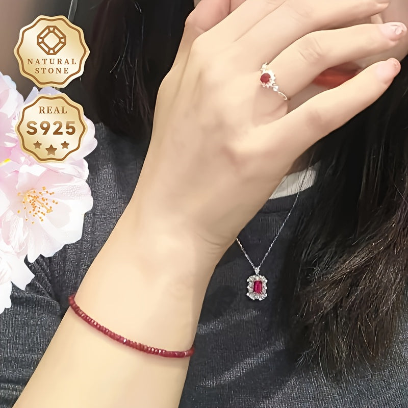 Stunning Bracelet in a Gift Box - A Must-Have for Gifting! This fashionable women's bracelet is made of S925 Silver and features beautiful red faceted natural stones. The length is adjustable for the perfect fit. Please note that due to the natural ore